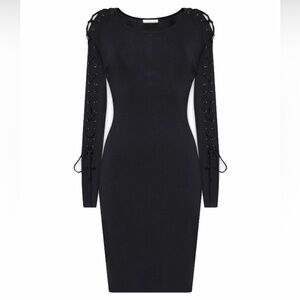 Anne Fontaine Black Edna Lace-Up Sleeve Knit Dress sz. 38 *EUC* MSRP: $650+tax
